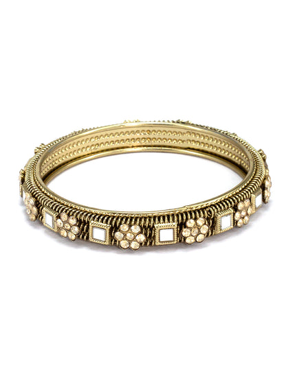 Set Of 2 Gold-Plated Mirror & Stones Studded Bangles