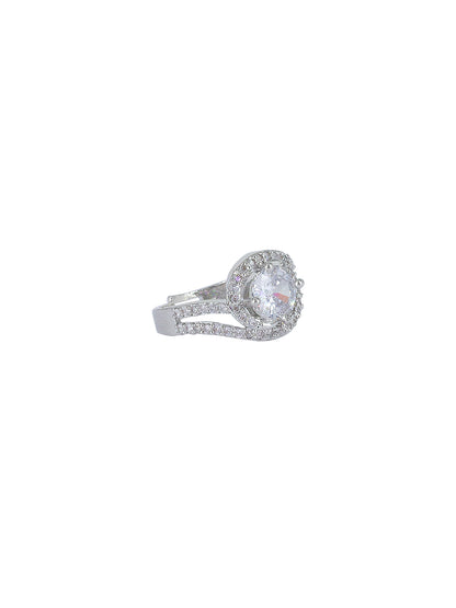 Rhodium Plated Solitaire American Diamond Adjustable Finger Ring