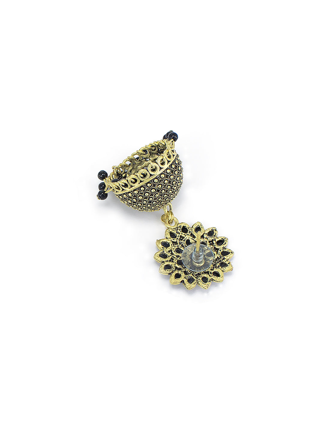 Gold Plated Black Floral Jhumka Earrings