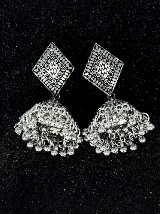 Silver Oxidised Jhumka Earrings