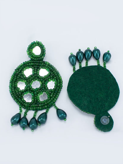 Green Beaded Quirky Drop Earrings