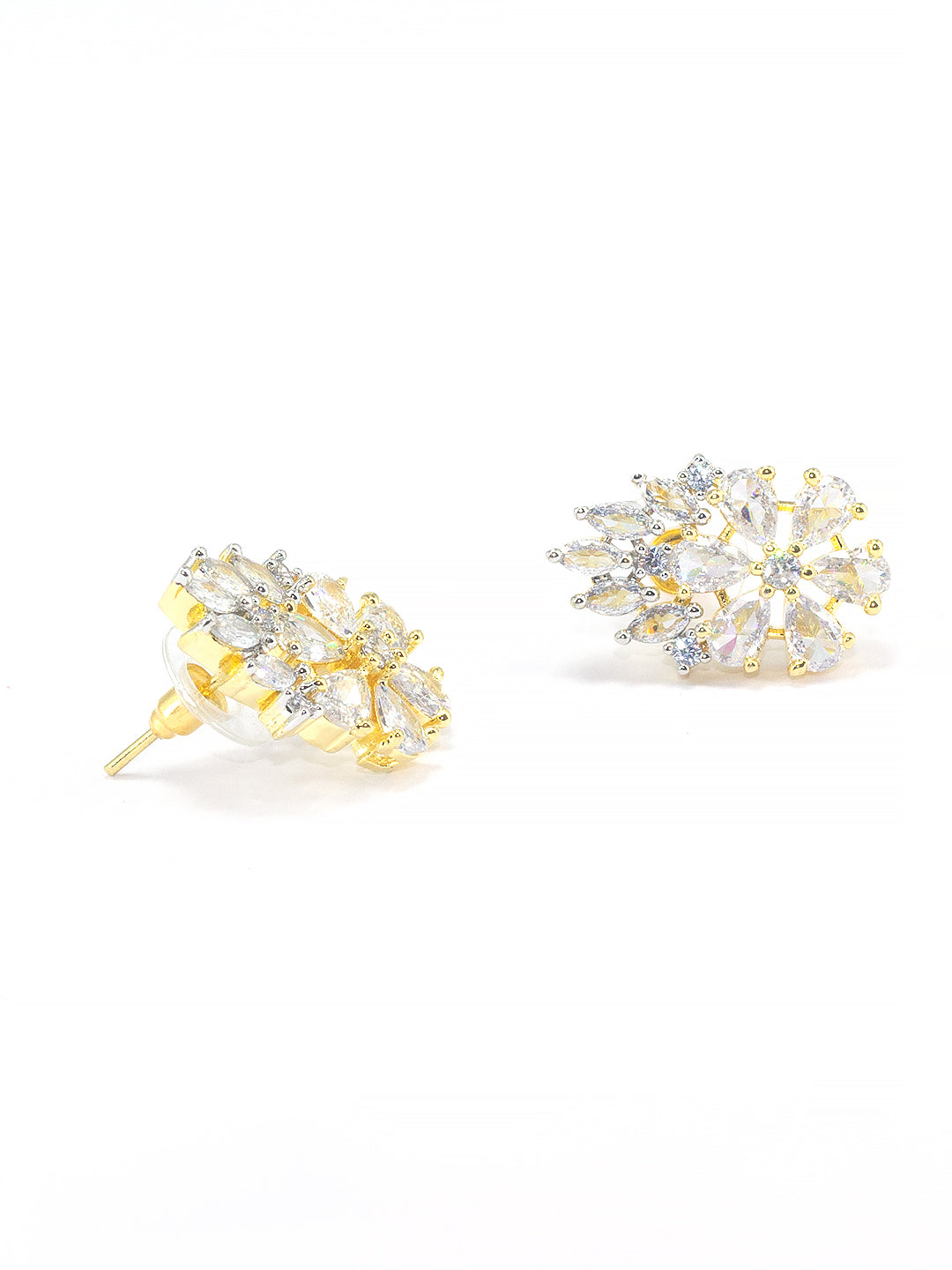 Gold Plated Floral American Diamond Stud Earrings