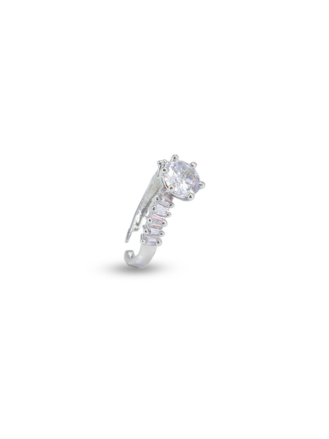 Rhodium Plated Solitaire American Diamond Adjustable Finger Ring