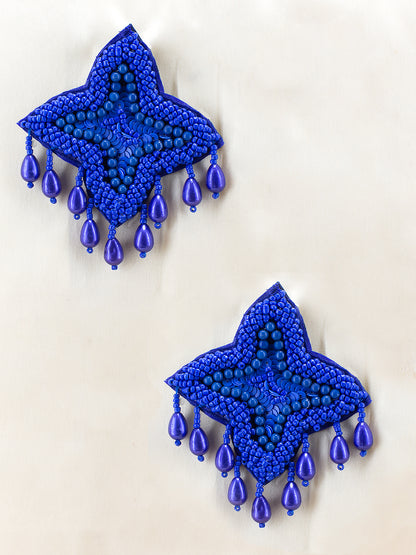 Blue Star Shaped Beaded Stud Earrings