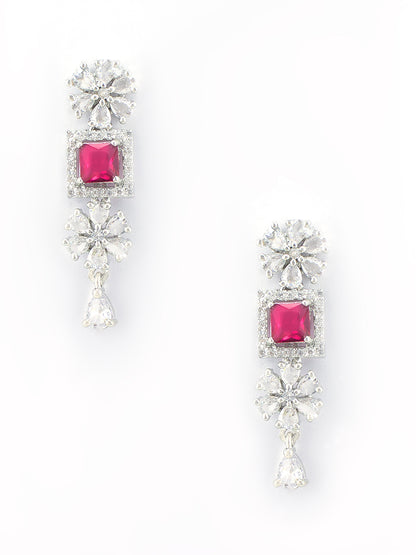 Rhodium-Plated Red American Diamond Studded Jewellery Set