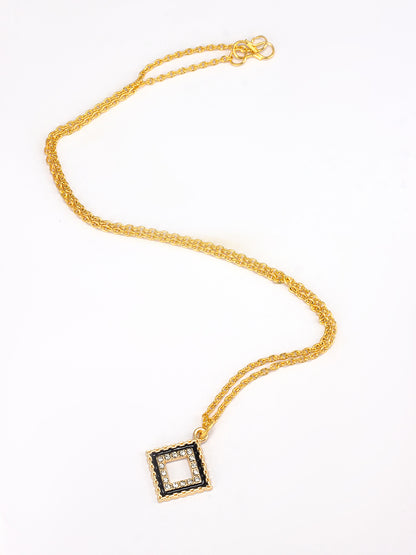 Gold Plated & Black Square Shaped Pendant & Studs Set