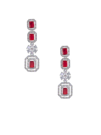 Rhodium Plated Red Floral American Diamond Jewellery Set