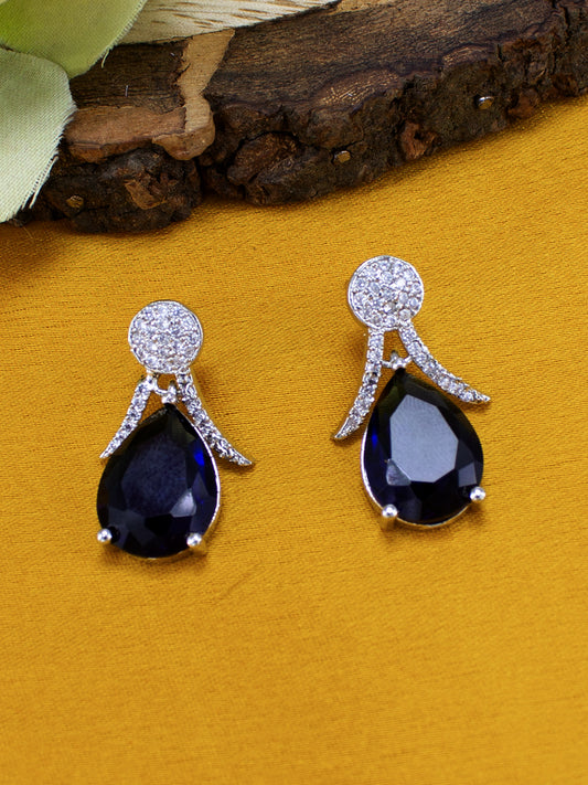 Rhodium Plated American Diamond Studded Teardrop Earrings