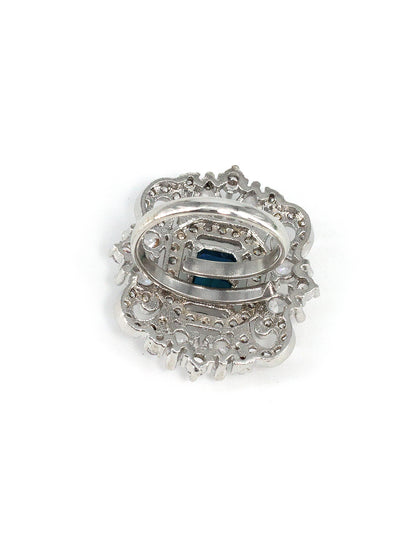 Rhodium Plated Blue American Diamond Vintage Adjustable Finger Ring