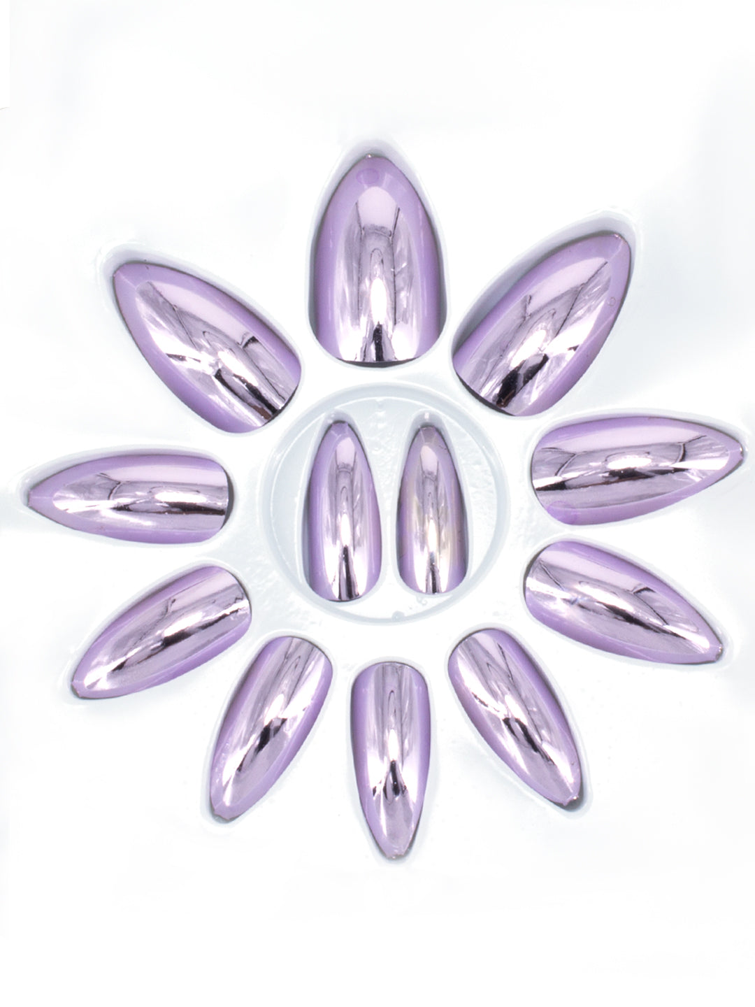 Set Of 12 Reusable Chromatic Fake Nails With Application Kit - Metallic Lavender