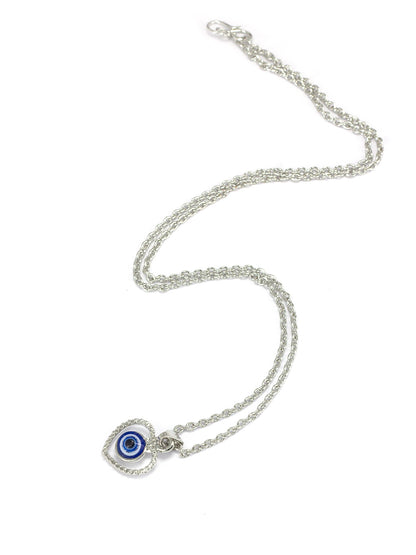 Silver Plated Evil Eye Heart Shaped Pendant & Studs Set