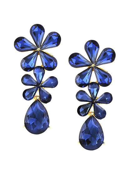 Blue Crystal Floral Drop Earrings