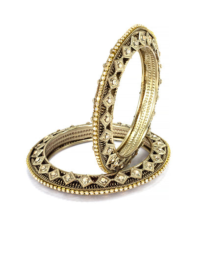 Set Of 2 Brass-Plated Stone-Studded Antique Bangles