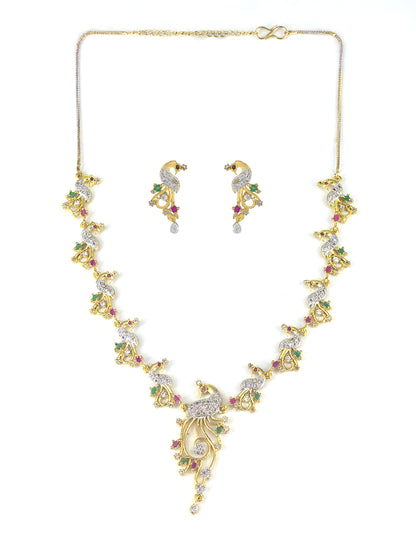 Gold Plated Peacock American Diamond Jewellery Set