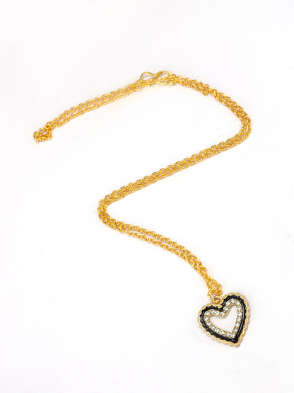 Gold Plated & Black Heart Shaped Pendant & Studs Set