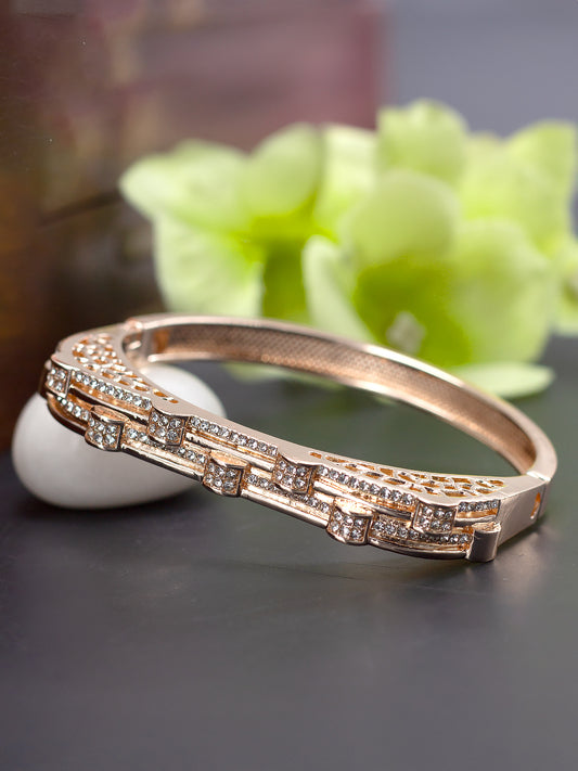 Rose Gold Plated American Diamond Studded Stainless Steel Bracelet