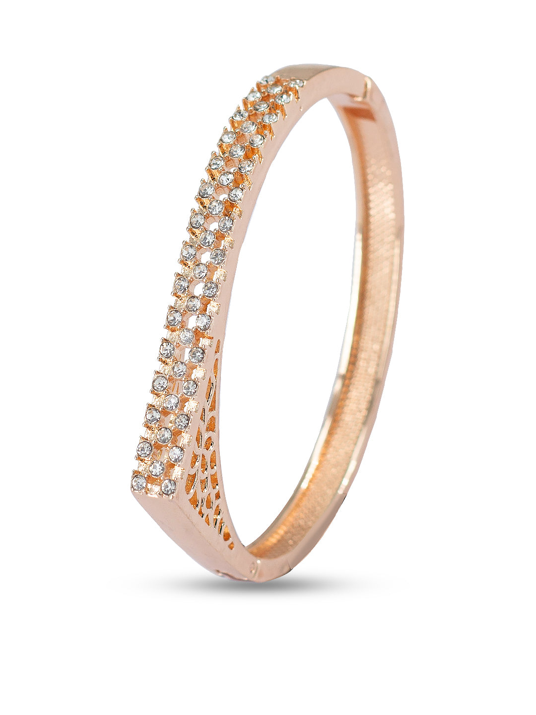 Rose Gold Plated American Diamond Studded Stainless Steel Bracelet