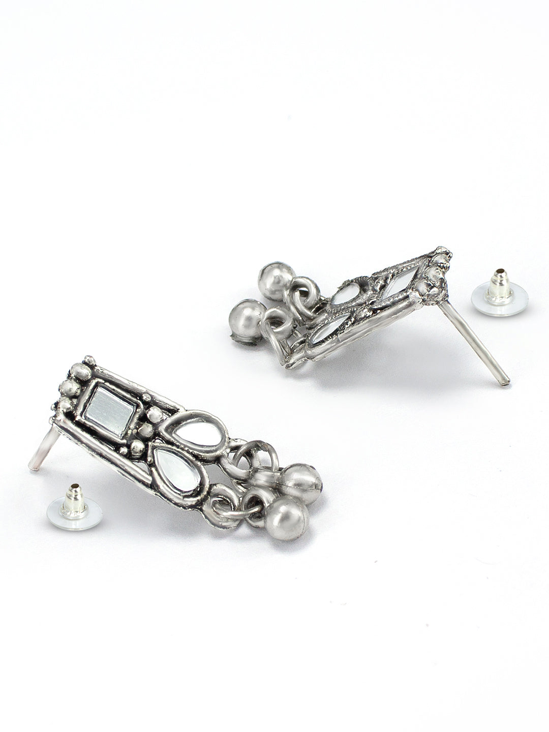 Silver-Plated Mirror-Studded & Beaded Jewellery Set With Adjustable Finger Ring