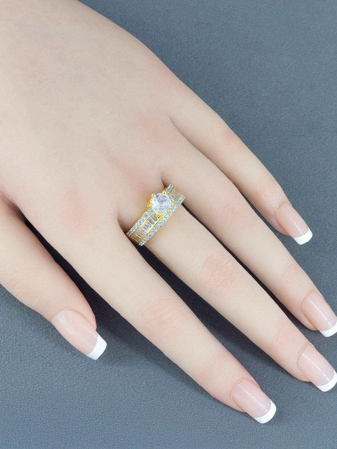 Gold Plated Solitaire American Diamond Adjustable Finger Ring