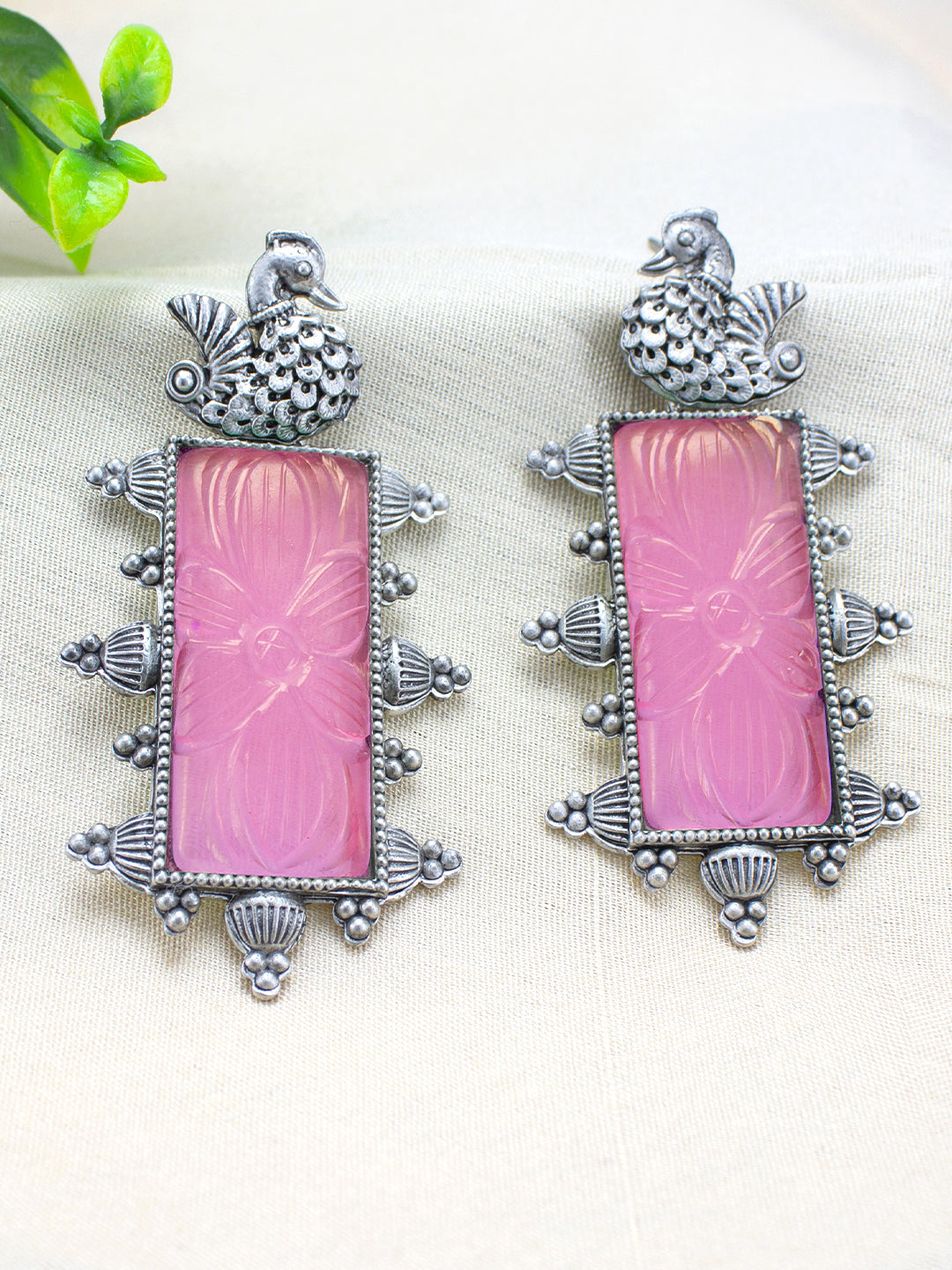 Silver Plated Pink Drop Earrings