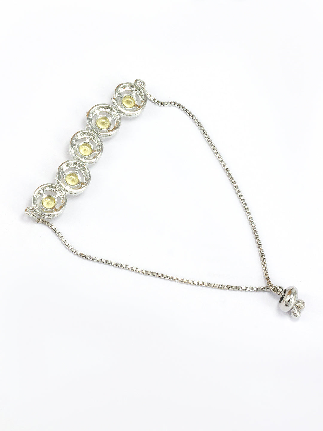 Yellow American Diamond Studded Circular Adjustable Bracelet Gift For Women