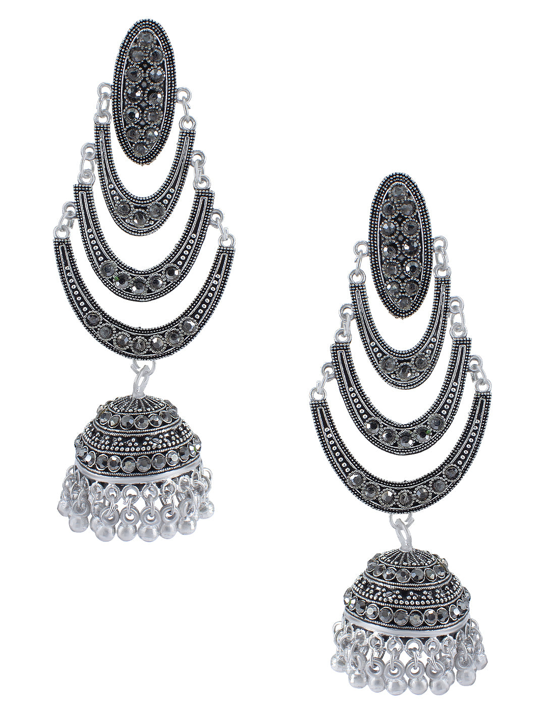 Silver Oxidised Chandbali Jhumka Earrings