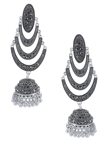 Silver Oxidised Chandbali Jhumka Earrings