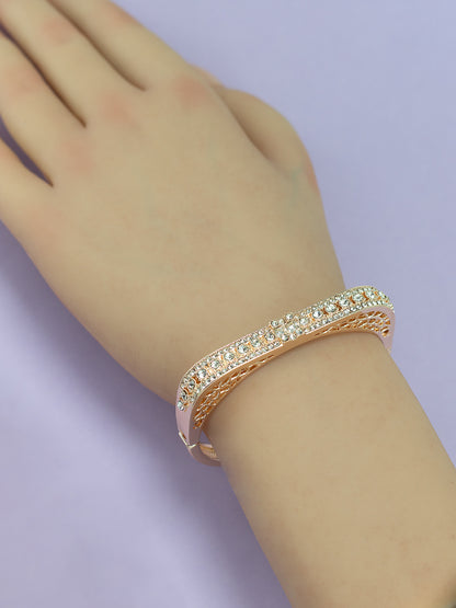 Rose Gold Plated American Diamond Studded Stainless Steel Bracelet