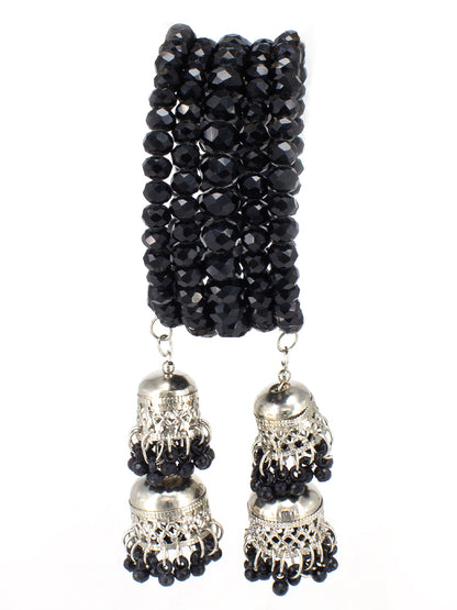 Black Artificial Crystal Beaded Wraparound Jhumka Bracelet Gift For Women