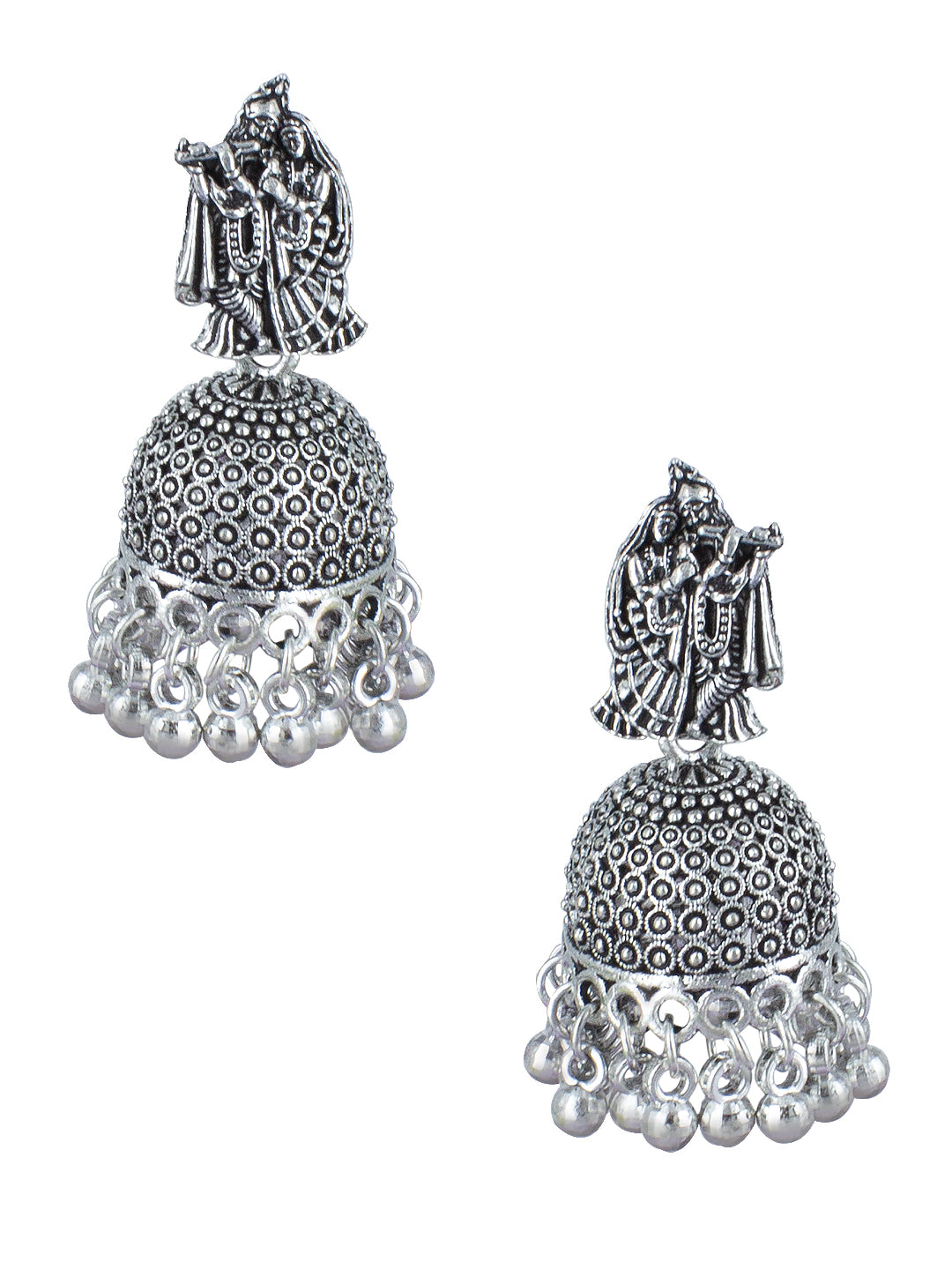 Silver Oxidised Radha Krishna Jhumka Earrings