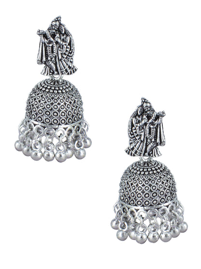 Silver Oxidised Radha Krishna Jhumka Earrings