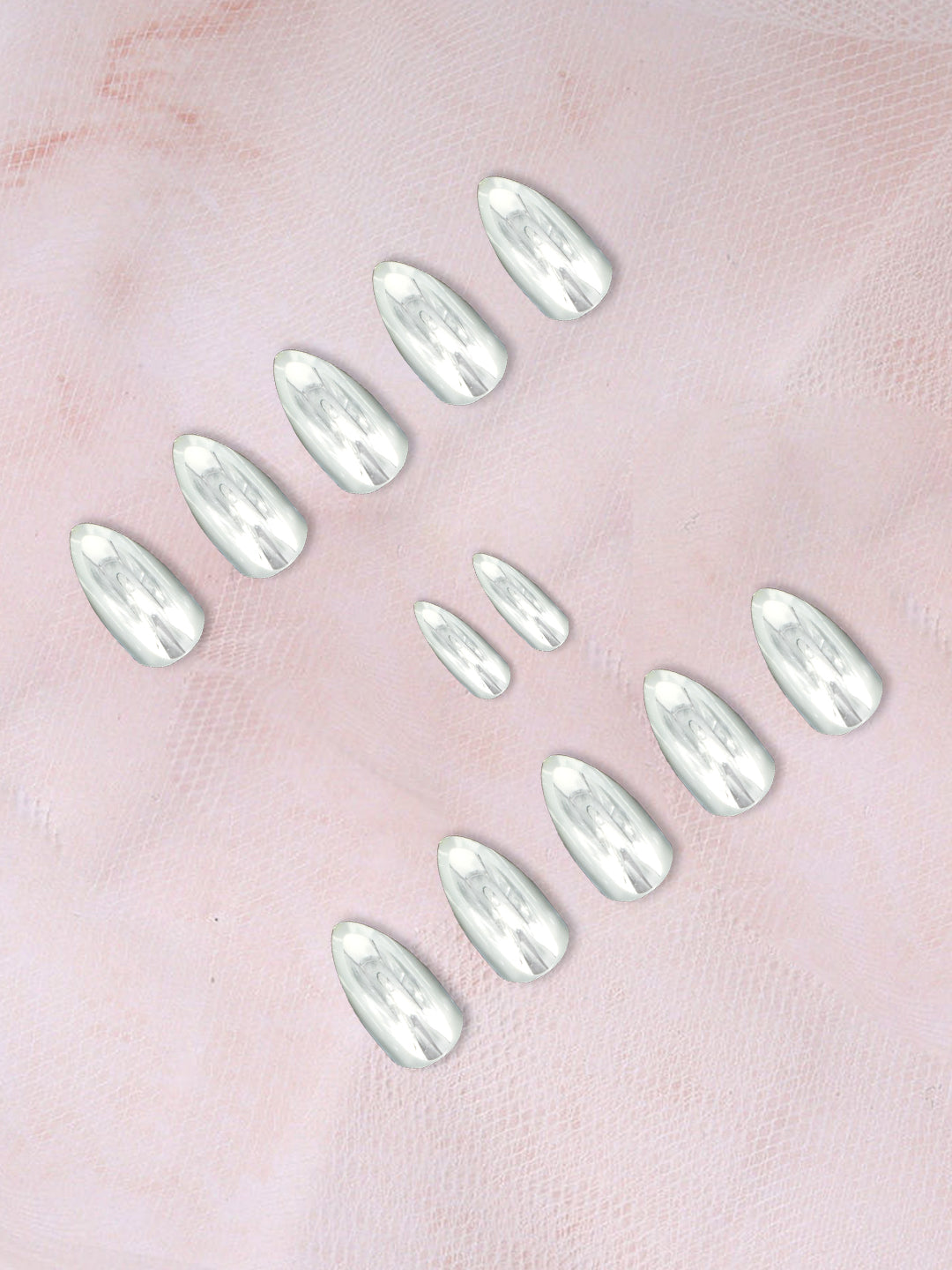 Set Of 12 Reusable Chromatic Fake Nails With Application Kit - Chrome