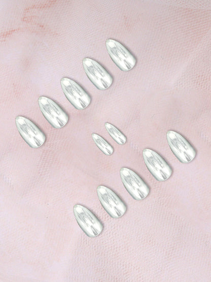 Set Of 12 Reusable Chromatic Fake Nails With Application Kit - Chrome