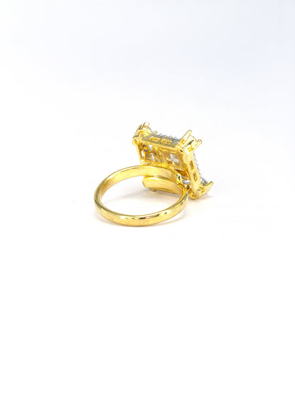 Gold Plated Square American Diamond Adjustable Finger Ring