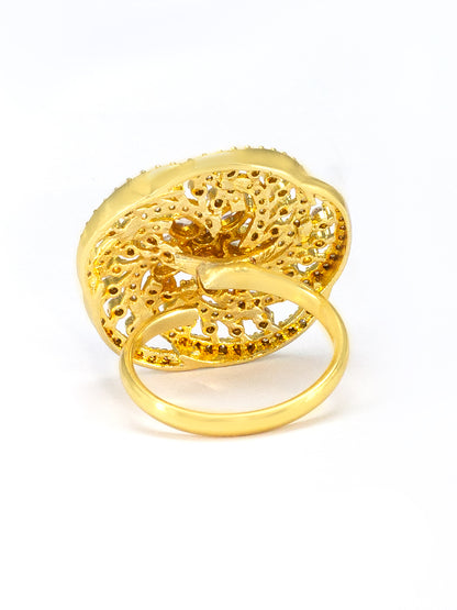 Gold Plated Floral American Diamond Studded Adjustable Finger Ring