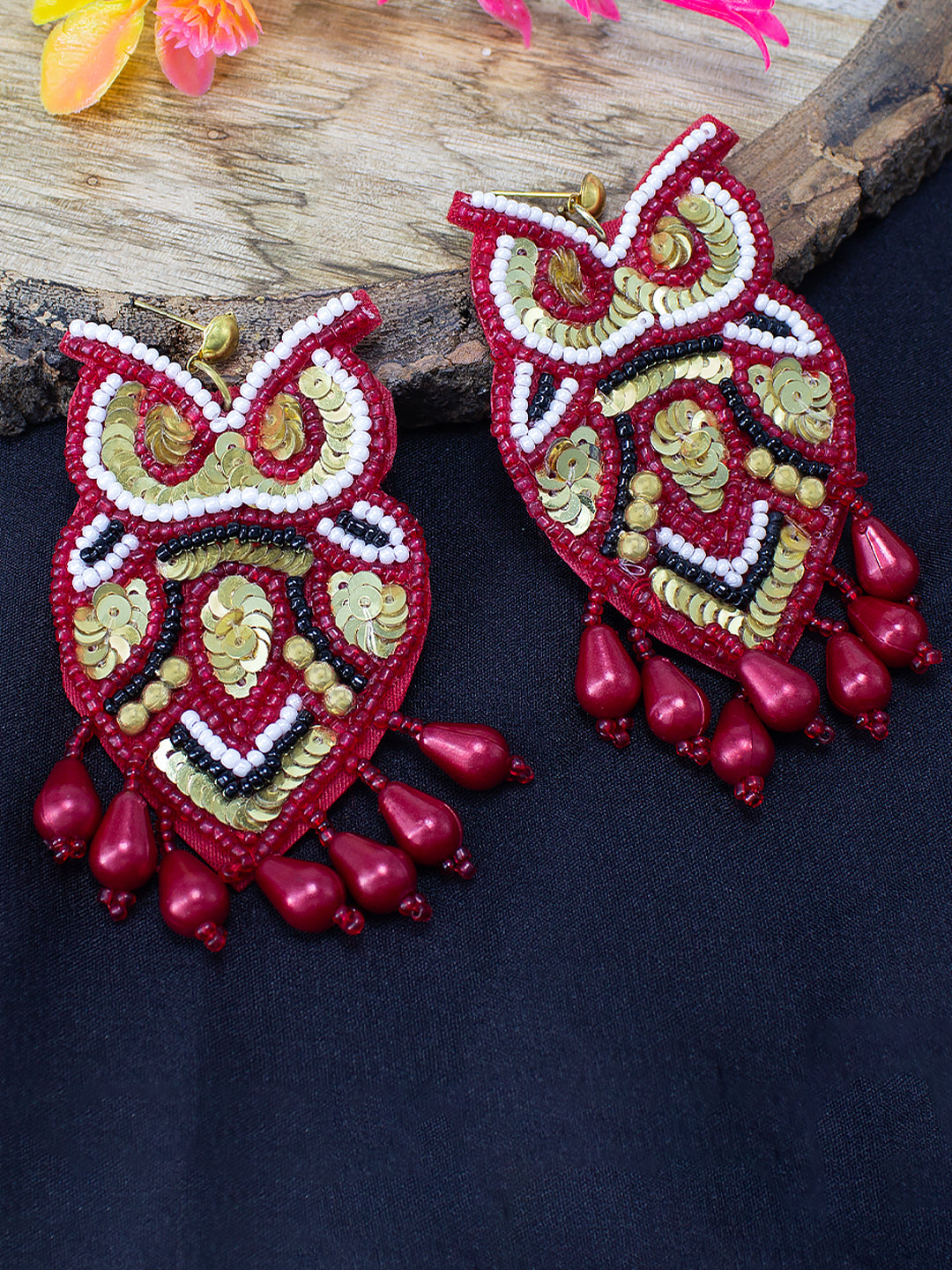 Owl Shaped Beaded Quirky Drop Earrings