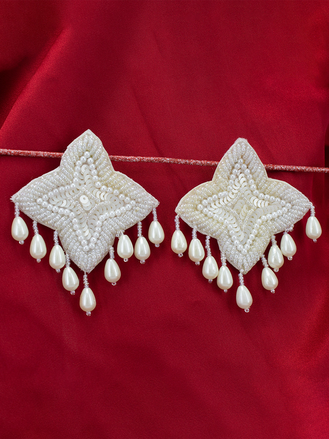 White Star Shaped Beaded Stud Earrings