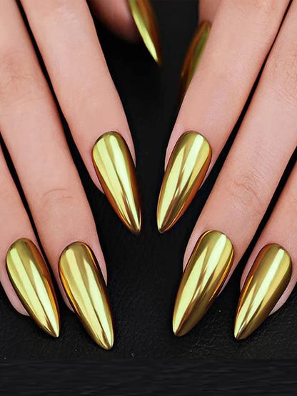 Set Of 12 Reusable Chromatic Fake Nails With Application Kit - Gold