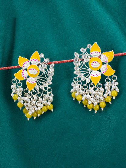 Silver Plated Floral Meenakari Kundan Chandbalis