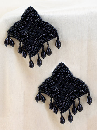 Black Star Shaped Beaded Stud Earrings