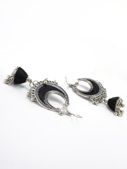 Silver Oxidised Black Chandbali Jhumka Earrings