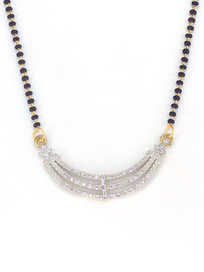 Gold Plated American Diamond & Black Beaded Mangalsutra With Earrings