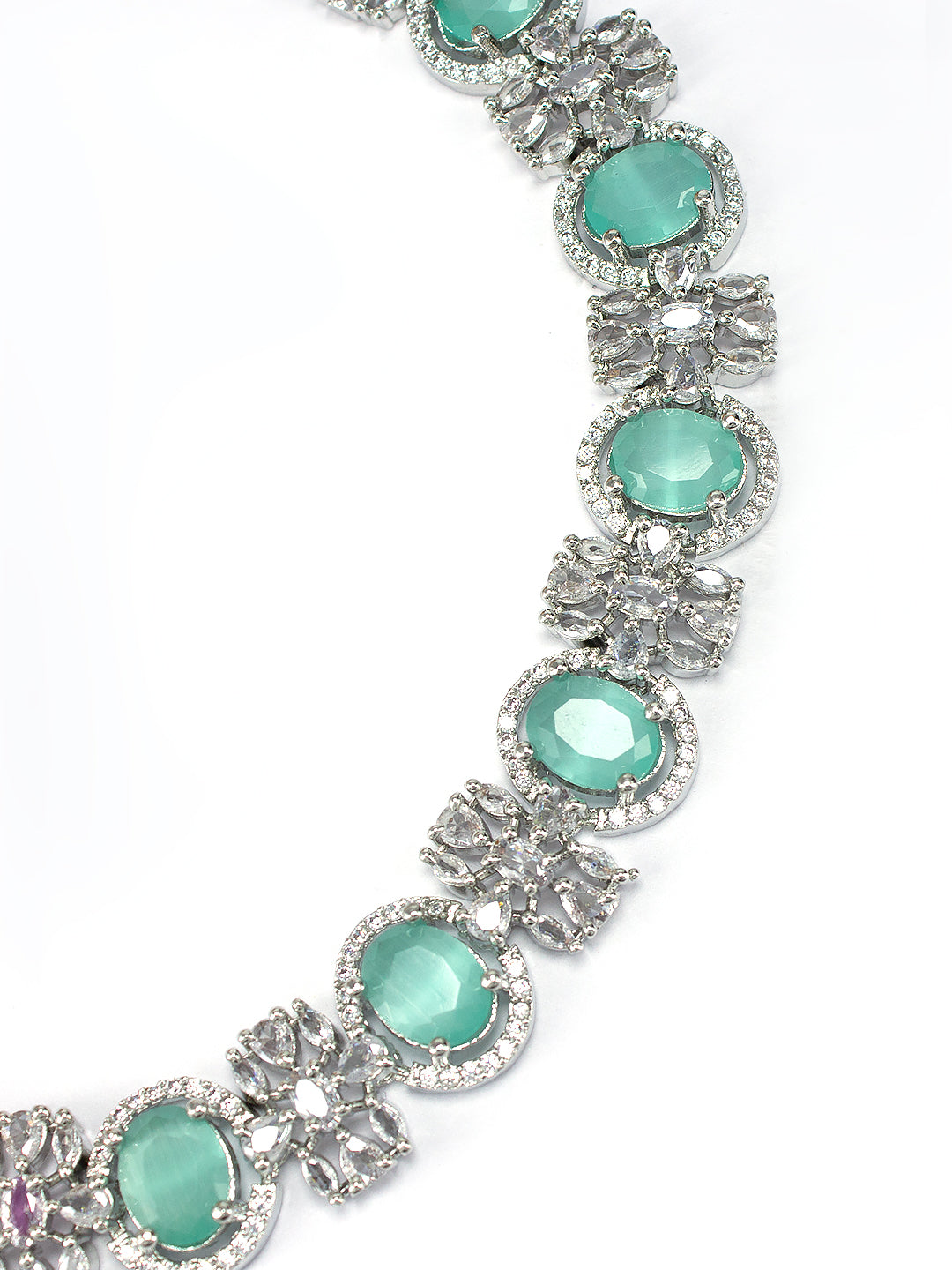 Rhodium-Plated Green American Diamond Studded Jewellery Set