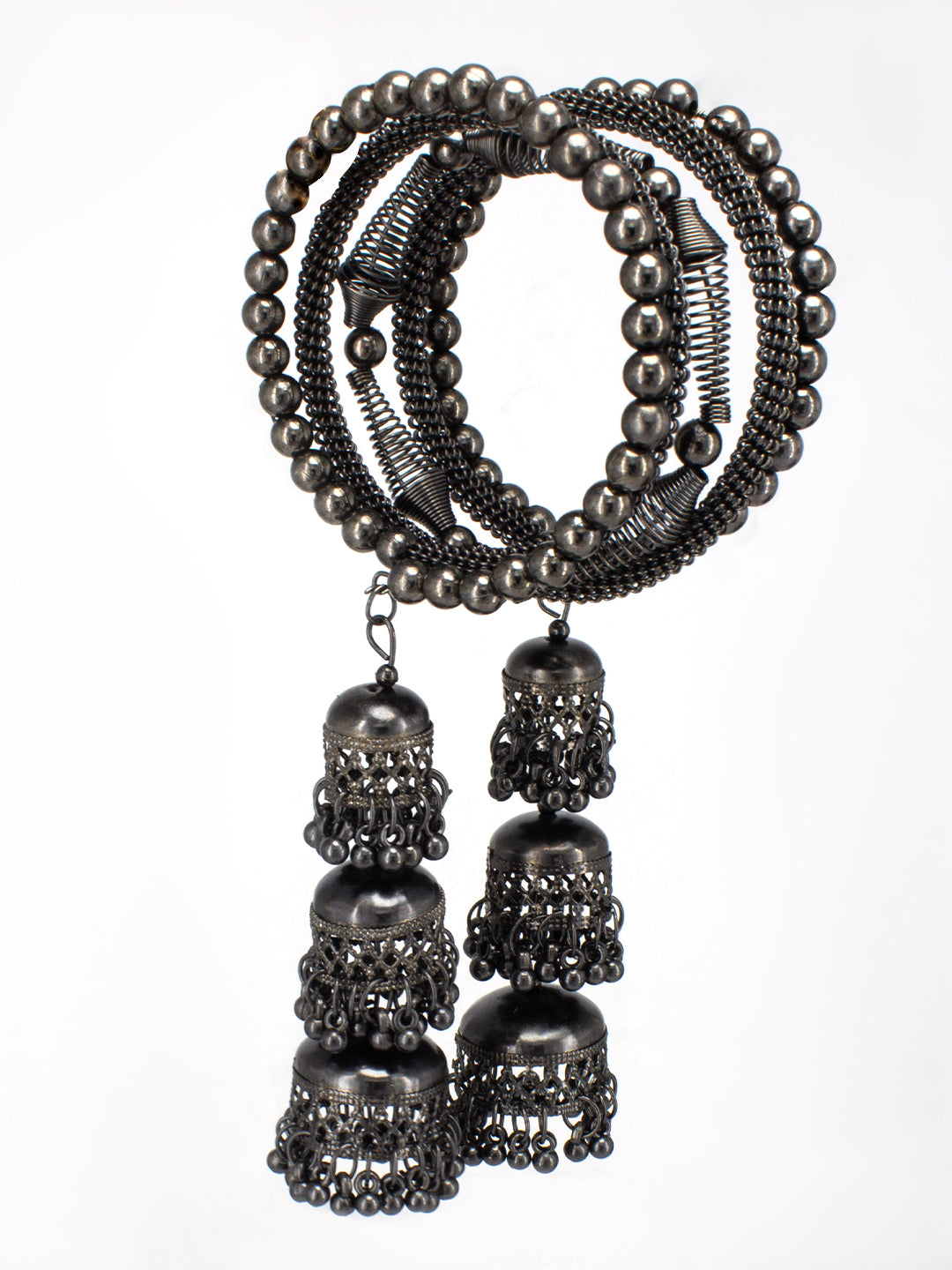 Gun Metal Spiral Beaded Jhumka Wraparound Bracelet Gift For Women