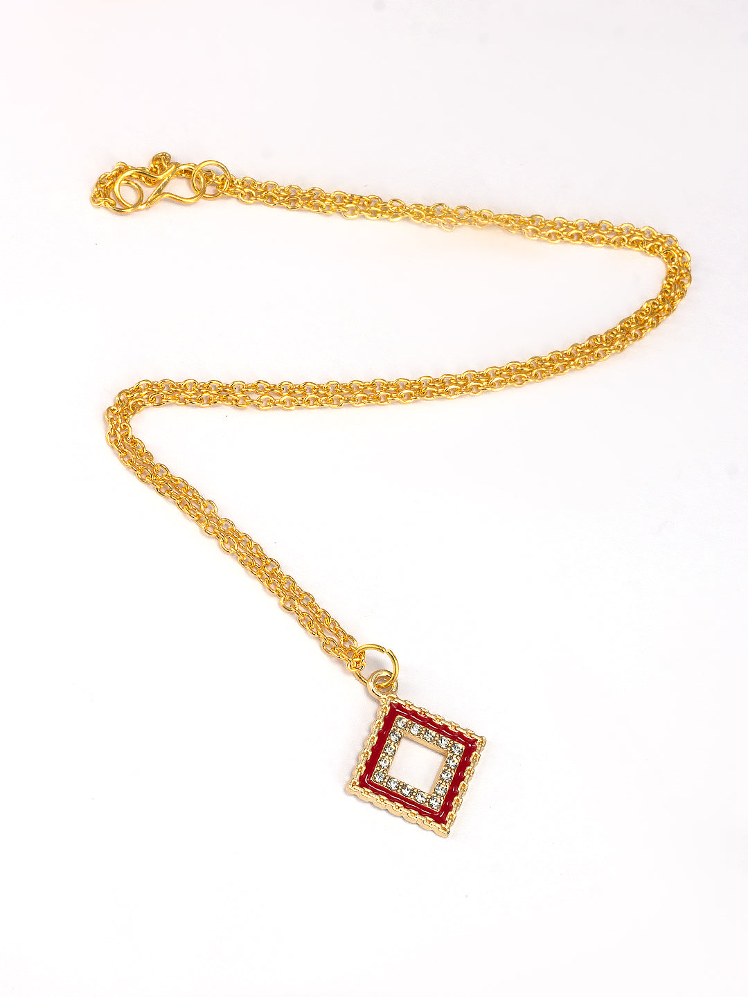 Gold Plated & Red Square Shaped Pendant & Studs Set