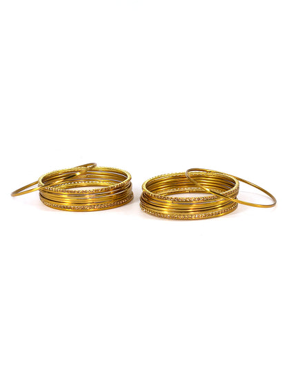 Set of 18 Gold Plated Rhinestone Studded Bangles