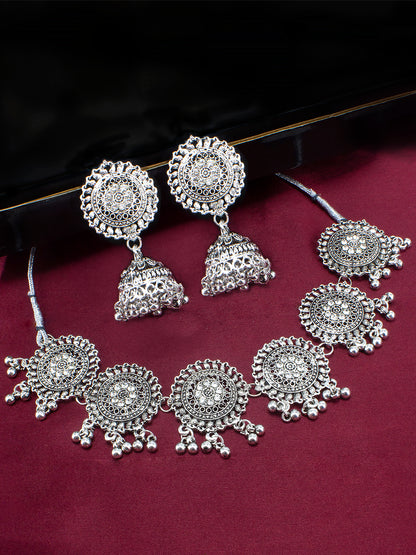 Silver-Plated Floral Cubic Zirconia Stone Studded Jewellery Set