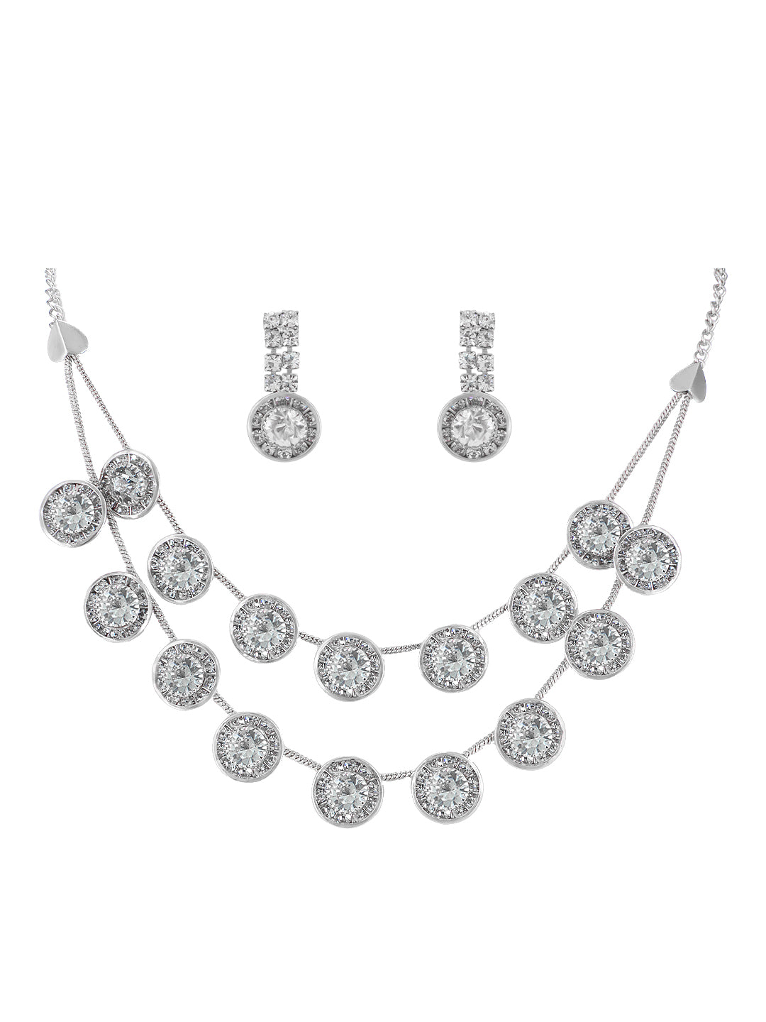 Silver Plated Coin Shaped Rhinestone Studded Jewellery Set