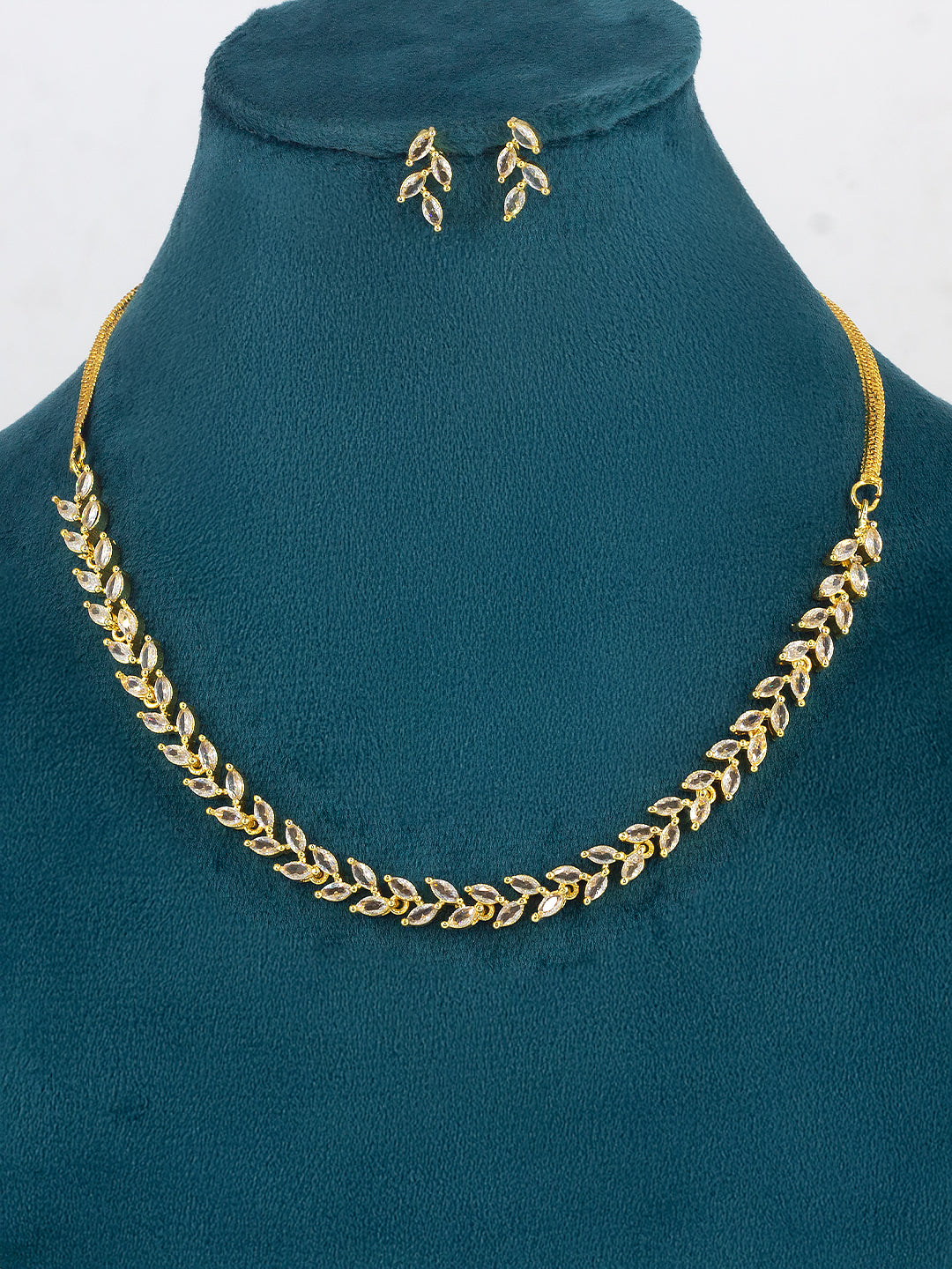 Gold Plated Leaf American Diamond Trendy Jewellery Set