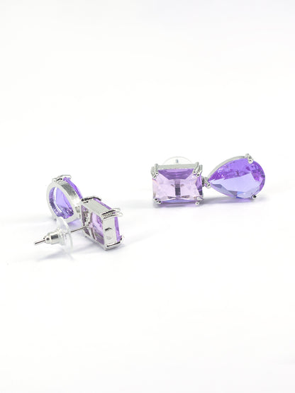 Rhodium Plated Purple American Diamond Teardrop Earrings